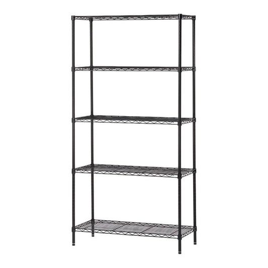 Tough 5 Tier Wire Shelving Rack, Black, 16"Dx36"Wx72"H