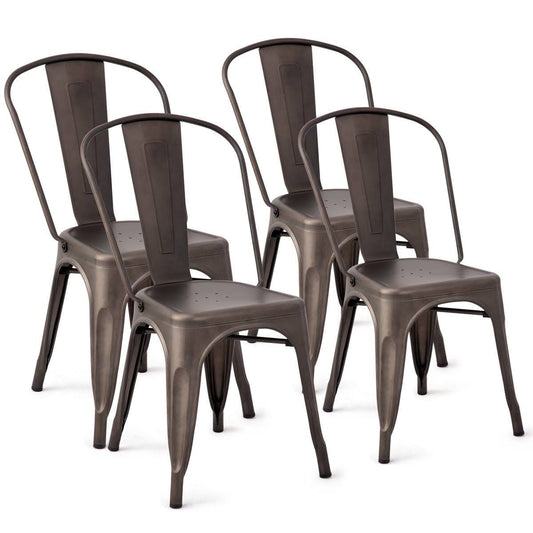 Tolix Style Gun Metal Dining Side Chair Wood Seat Stackable Bistro Cafe (Set Of 4)