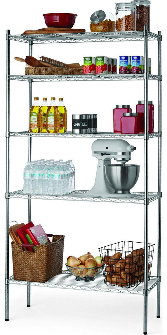 Tough 5 Tier Wire Shelving Rack, Zinc, 16"Dx36"Wx72"H