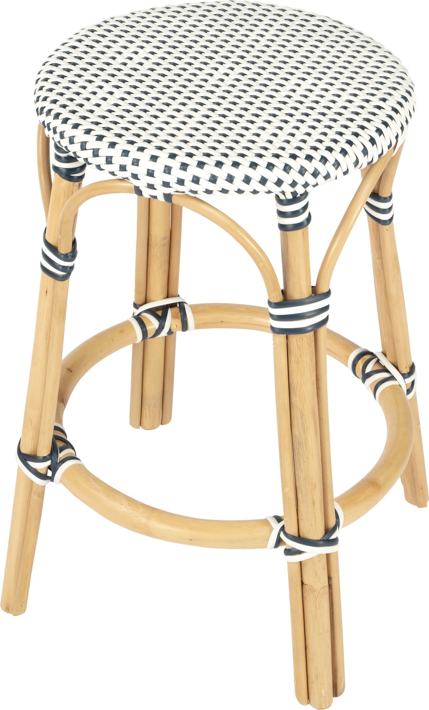 Tobias Gray & White Rattan Counter Stool