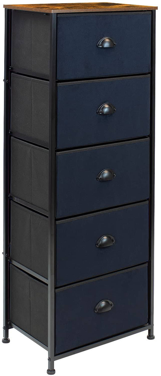 Tall Dresser With 5 Drawers - Rustic Bl Ack ,Black