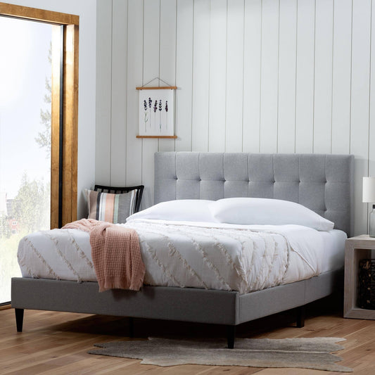 Tara Square Tufted Upholstered Platform Bed - Stone - Twin