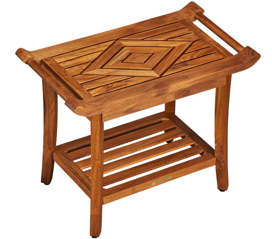 Teak Shower Bench Stool Seat Chair With Leveling Feet, Waterproof, Teak Oil Finish, Large, 25x19x14, For Bathroom, Spa, Sauna, Pool Deck,